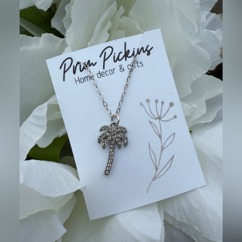 Silver Palm Tree Pendant Necklace